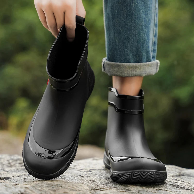 Men's High Top Casual Rain Boots Four Seasons Waterproof Non-Slip Fashion Outdoor Wading Fishing Water Shoes Walking Rain Shoes