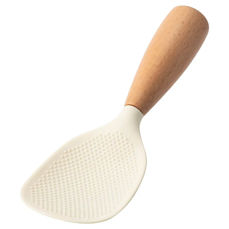 Vertical Silicone Rice Spoon with High Temperature Resistant Wooden Handle and Non-stick Rice Spoon Cute Kitchen Accessory