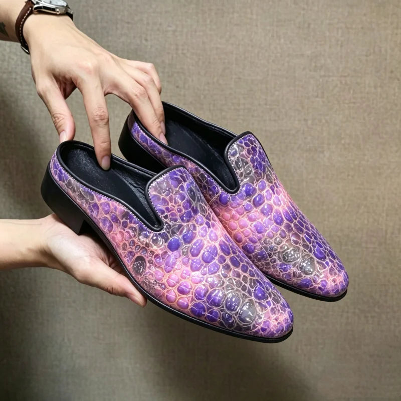 Men's Patent Leather Mule Loafers Backless Slip on Dress Shoes Low Block Heel Pointed Toe Slippers Party Wedding Formal Footwear