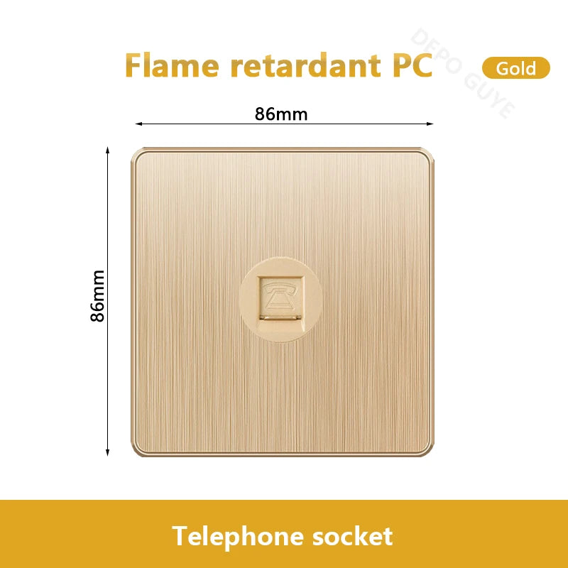 Gold Universal 3/5Pin Plastic Power Socket,UK Wall Outlet With 2.1A Dual USB Port,220V Electrical 2way Switch TV Computer CAT6