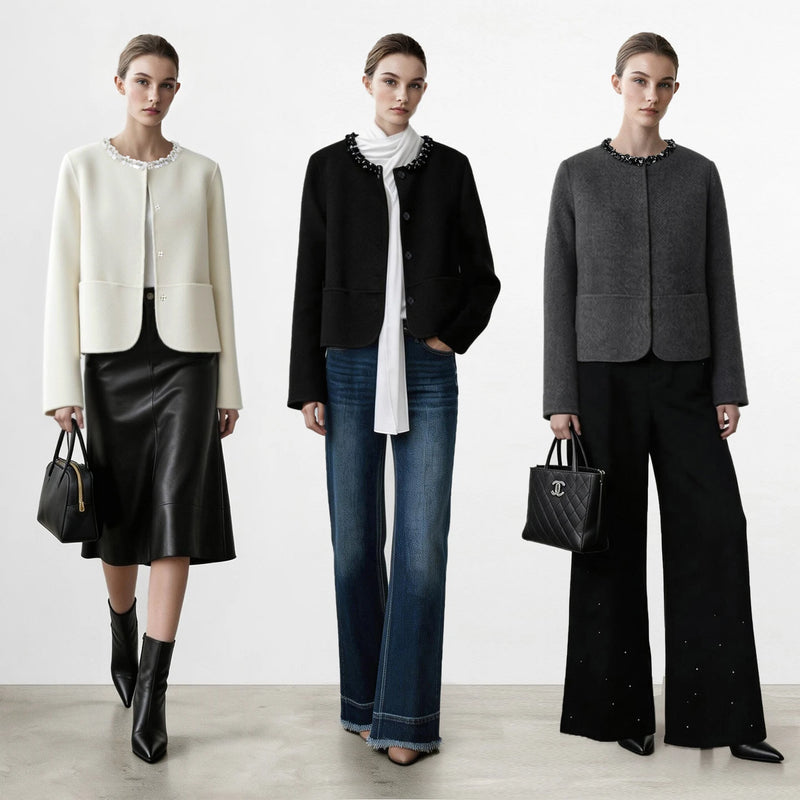Amii Women's Tweed Coat Double-Faced Wool Crew Neck Relaxed Fit Commuter Minimalist Winter 2026 Coats for Women 12624041