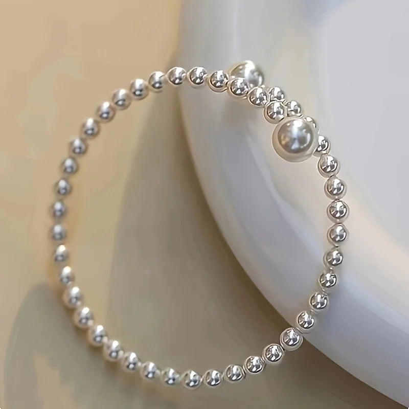1pc of minimalist luxury adjustable opening faux Imitation Pearl bracelet, French-style elegant niche design Women's accessory