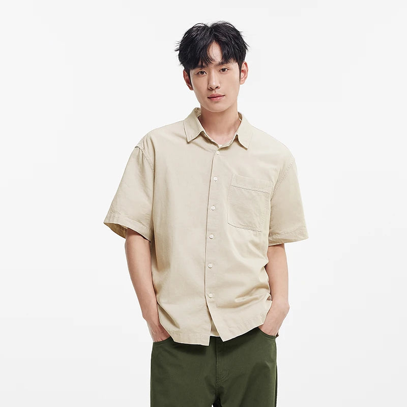 Semir Mens Shirt 2026 Short Sleeve Cotton Linen Solid Commute Tops Simple Casual Style Soft Versatile Daily Wear Comfortable