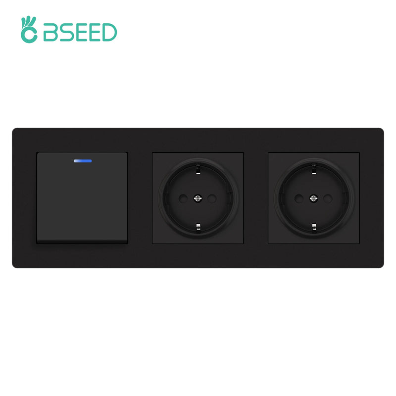 BSEED New Type 1/2Gang 1Way Mechanical Button Switch Light Switch Plus Wall Power Socket With Claws Plastic Panel EU Outlets