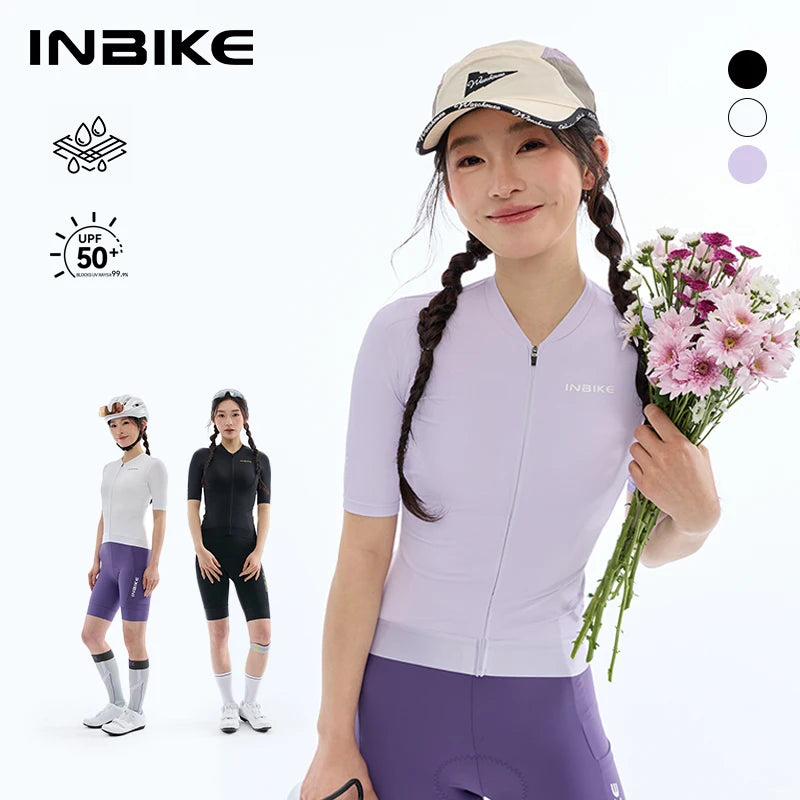 INBIKE Cycling Jersey Women Short Sleeved Breathable Bike Shirt with 3 Rear Pockets Summer Road Bike Biking Clothing for Women
