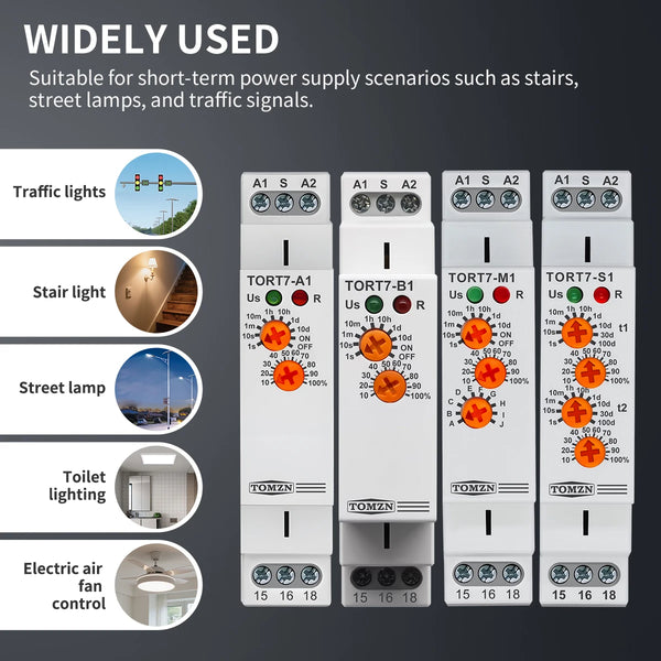 TORT7 Series Multifunction Timer Switch – 10 Modes (Asymmetric Cycler, Delay ON/OFF, Pulse Generator, Interval), 0.1s-10D