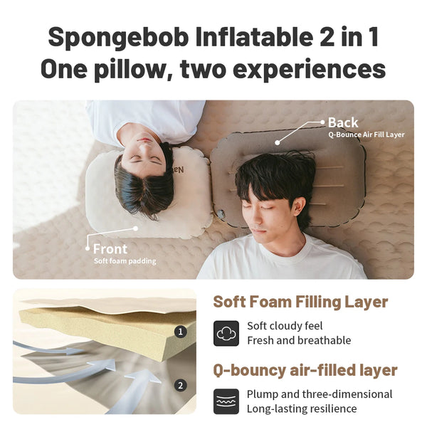 Naturehike 2-in-1 Camping Inflatable Pillow Portable Waterproof Adjustable Lumbar Neck Pillow Comfortable Outdoor Travel Pillow