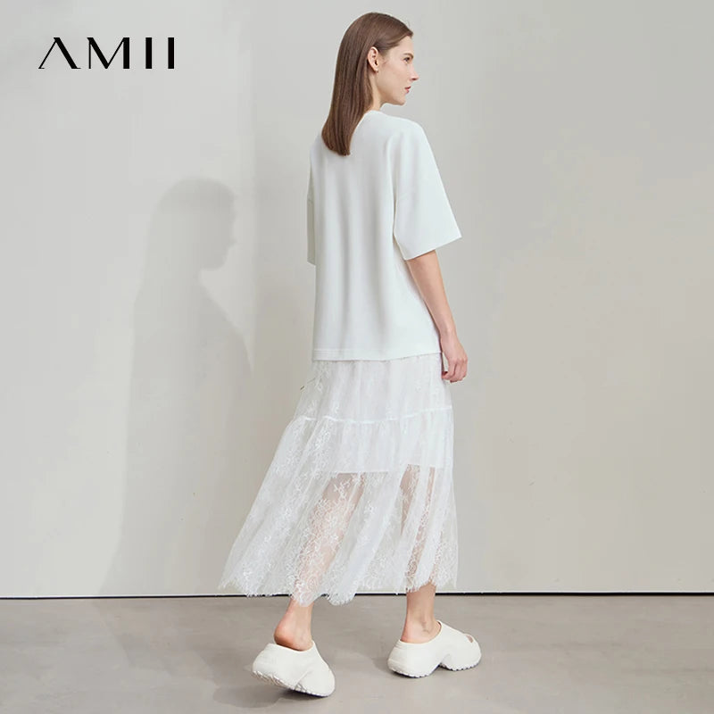 រ៉ូប AMII បោះពុម្ពធម្មតាសម្រាប់ស្ត្រីឆ្នាំ ២០២៥ អាវយឺតដៃខ្លីកមូលរំយោលចរសម្រាប់ស្ត្រីម៉ូដត្រង់ ១២៥៤២១៩៩