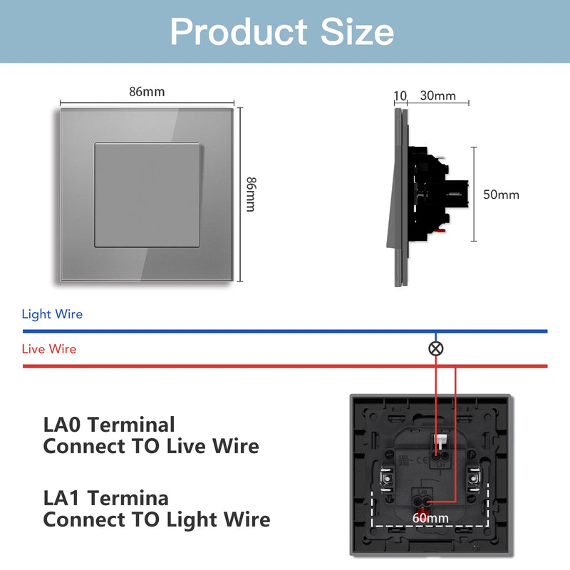 BSEED E Series Mechanical Button Switch 1/2Gang 1Way Light Switch Wall Electrical Socket ST TV CAT6 Socket Glass Panel Switch