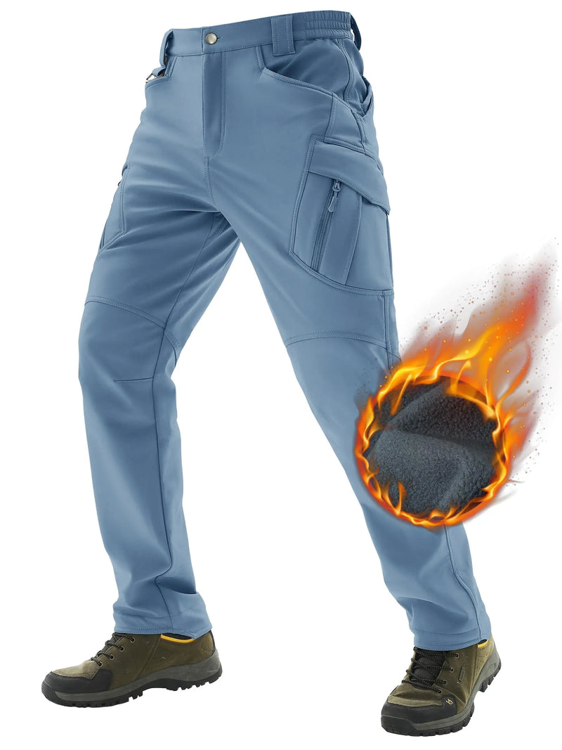 TACVASEN Winter Softshell Warm Pants Mens IX9 Outdoor Hiking Cargo Pants Waterproof Fleece Pants Safari Team Work Trousers