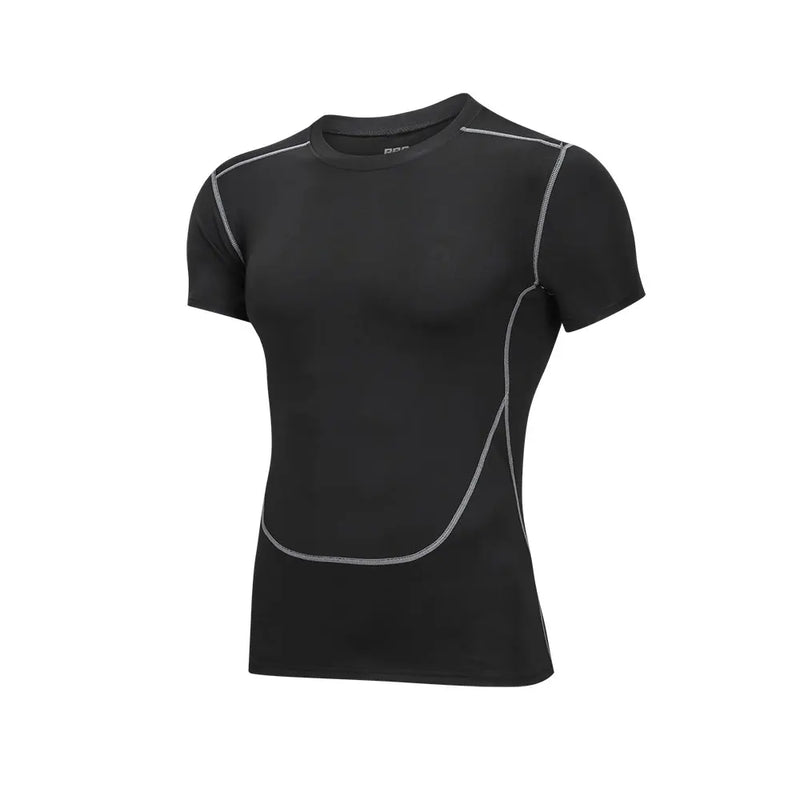 Men's Black Tight Short Sleeve T Shirt Compression Athletic Top for Running Workout Gym Fitness Bodybuilding Sportswear