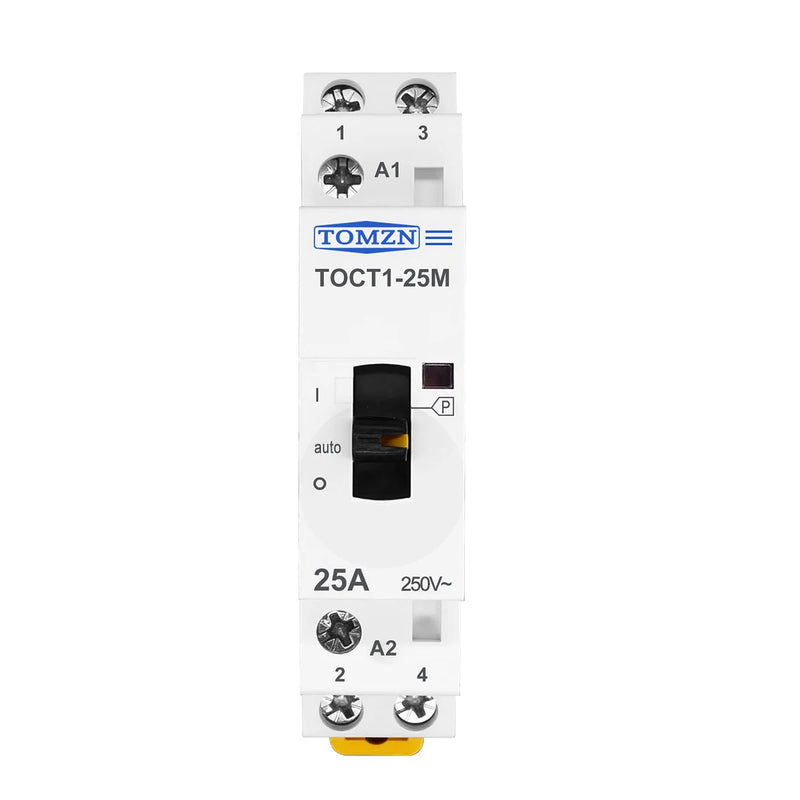 TOCT1 2P 25A 220V/230V 50/60HZ Din Rail Household AC Modular Contactor with Manual Control Switch 2NO or 1NO 1NC or 2NC
