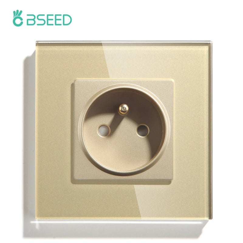BSEED France Standard Wall Electrical Outlet USB Type-C Charge Port Glass Panel 20W Fast Charge French Socket 110-250V