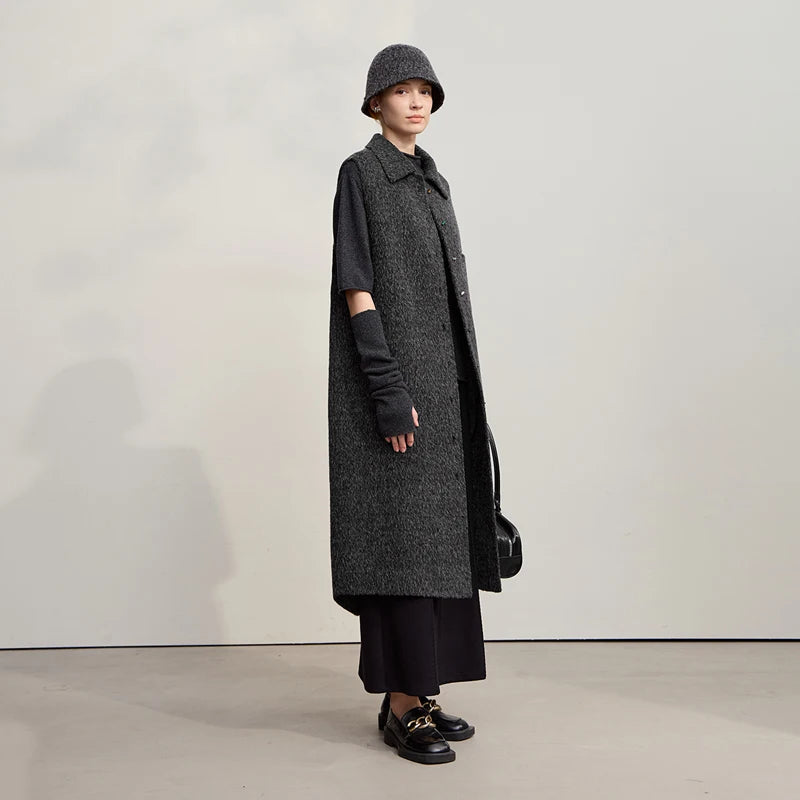 AMII Sleeveless Women's Woolen Coat 2026 Winter New Lapel Vest Wool Double-sided Woolen Coat Women's Warm Versatile Top 12554069