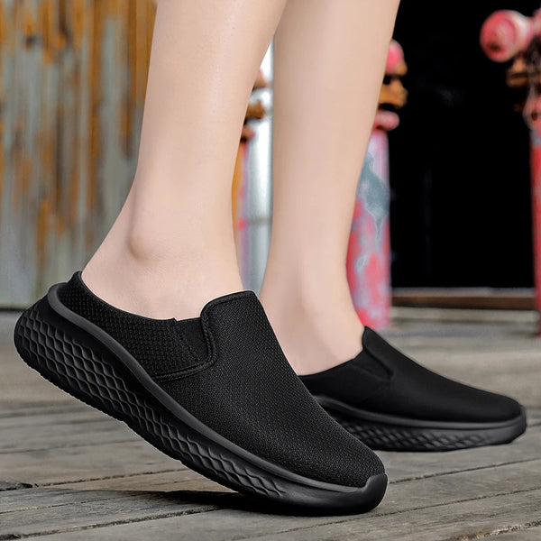 Men Backless Slip On Mules Shoes Breathable Mesh Upper Thick Lightweight EVA Sole Non-slip Casual Walking Slide Sneakers
