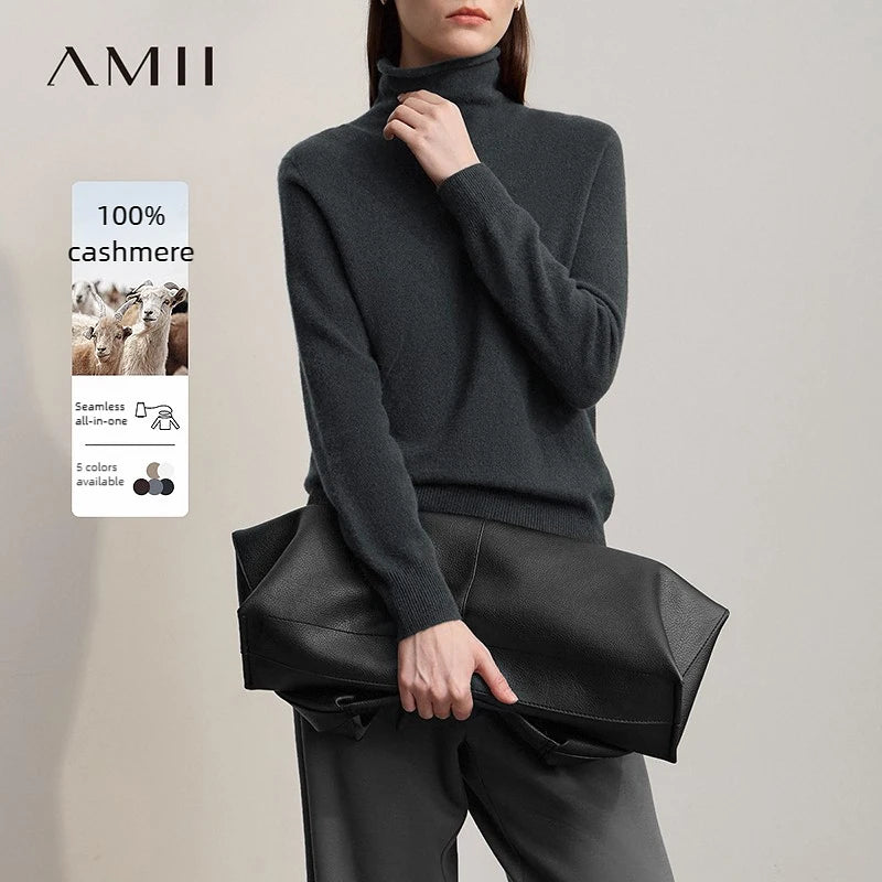អាវក្រោះ Cashmere សម្រាប់នារី AMII សម្រាប់ធ្វើដំណើរទៅធ្វើការ អាវក Turtleneck ដែលអាចបត់បែនបាន រដូវរងាឆ្នាំ ២០២៦ អាវយឺតដៃវែងថ្មីសម្រាប់នារី 12524096