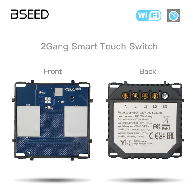 BSEED 1/2/3Gang WIFI Touch Light Switch Part Smart Switch Module Part EU Wifi Socket DIY Parts Glass Panel Free Combination