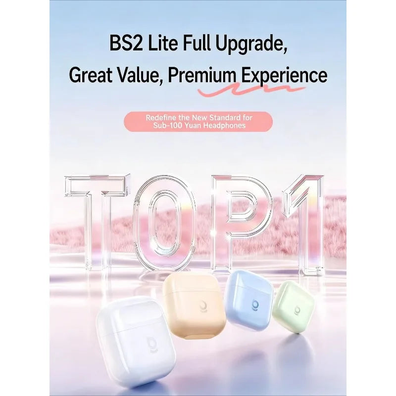 កាសស្តាប់ត្រចៀកប៊្លូធូស BASEUS BS2 Lite ជាមួយសំឡេងព័ទ្ធជុំវិញត្រចៀកឥតខ្សែ និងថាមពលថ្មប្រើប្រាស់បានយូរ ស័ក្តិសមសម្រាប់ Xiaomi និង Apple
