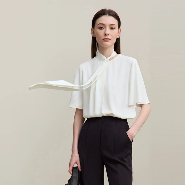 Amii Women's Blouse 2026 Summer New Tie Neck Flare Sleeve Flowy Pullover Top Women Elegant Loose Elegant Chiffon Shirt 12642081