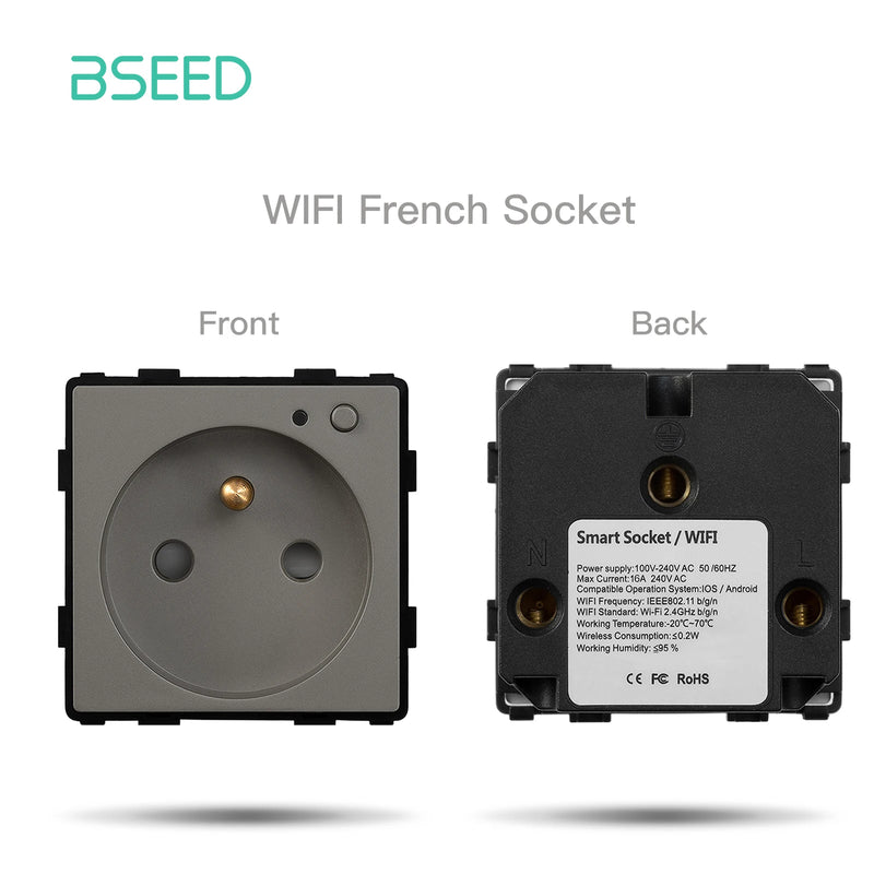 BSEED 1/2/3Gang Mechanical Button Switch Light Switch Function Part Crystal Glass Frame EU Wall Socket DIY Part Free Combination