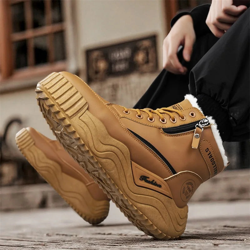 Men's Snow Boots New Winter Warm Plush Thick-Sole Casual Boots Fashion Outdoor Sports Work Boots Soft-Sole High-Top Cotton Boots
