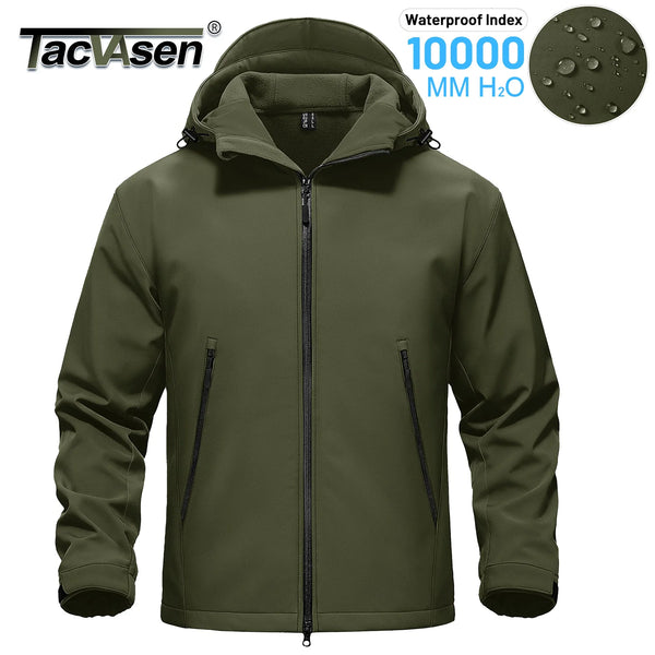 TACVASEN Mens Winter Warm Softshell Fleece Jacket Waterproof Lightweight Outdoor Hiking Jacket Breathable Hooded Fishing Coat