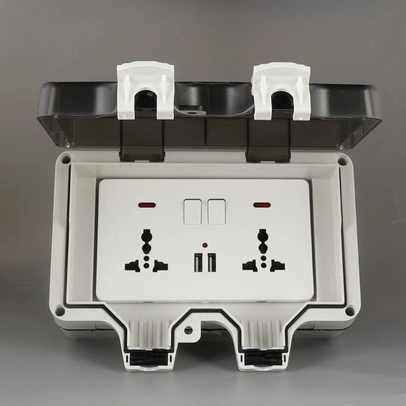 IP66 Waterproof Socket Universal UK Dual USB Outdoor Power Outlet,Kitchen And Bathroom Plug Adapter,Waterproof Rainproof Box