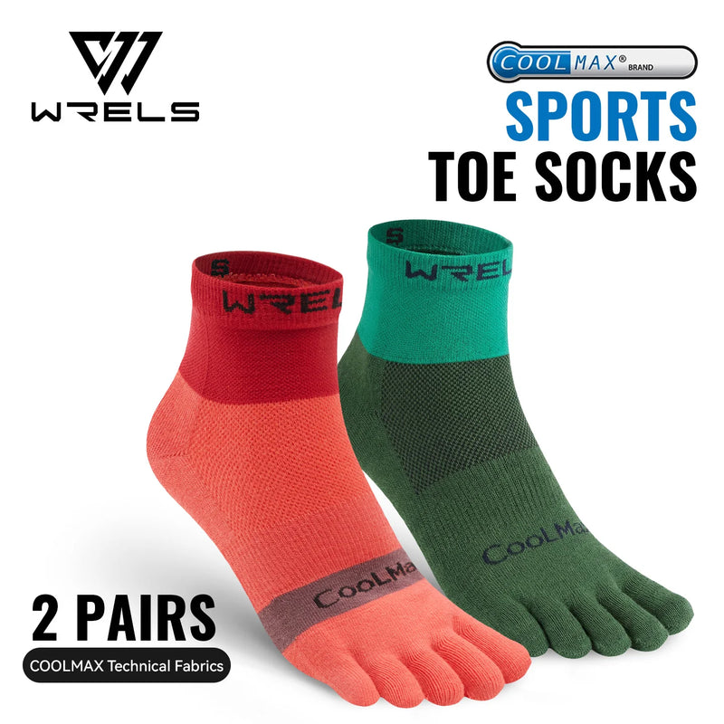 WRELS Coolmax Running Socks Toe Socks Breathable Five Finger Socks Anti Blister Quick Dry Cushioned Men Women Athletic Socks