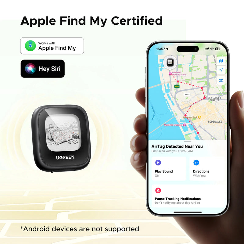 UGREEN Finder Custom E-Ink Display Tracker Tags (iOS Only)  Bluetooth Air Smart Tags Item Finder Compatible with Apple Find My