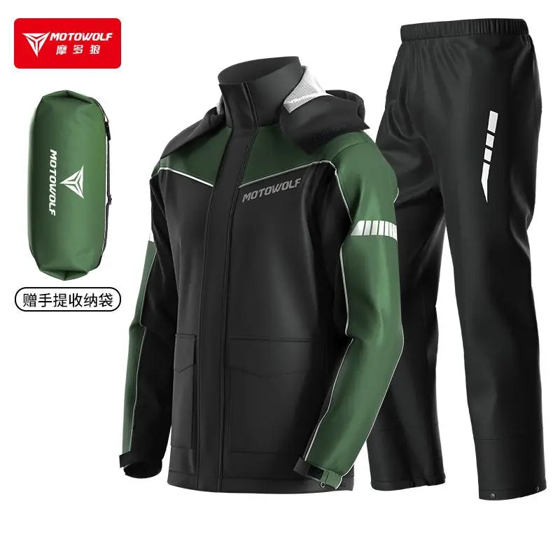 ឈុតអាវភ្លៀងជិះម៉ូតូ Motowolf ការពារទឹកជ្រាប ការពារខ្យល់ ខោអាវភ្លៀងបែក ឈុតភ្លៀងសម្រាប់ពាក់ក្រៅផ្ទះ ម៉ូតូ និងម៉ូតូ ការពារភ្លៀង