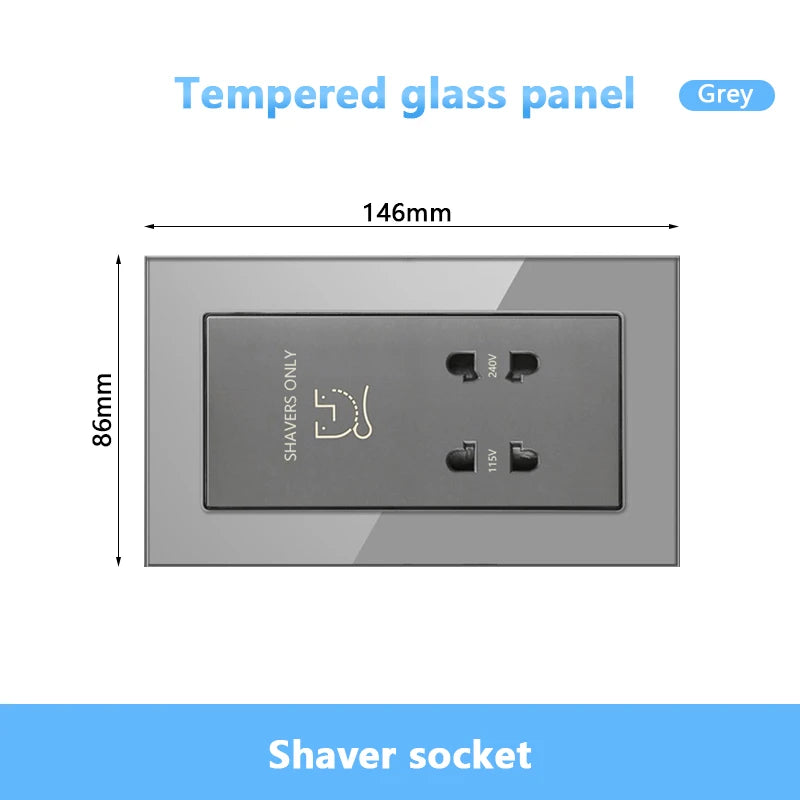 146 UK standard Hotels Shaver Socket,Wall Bathroom beard knife Panel,Beard Shaving Charge outlet Glass Plastic Stainless steel