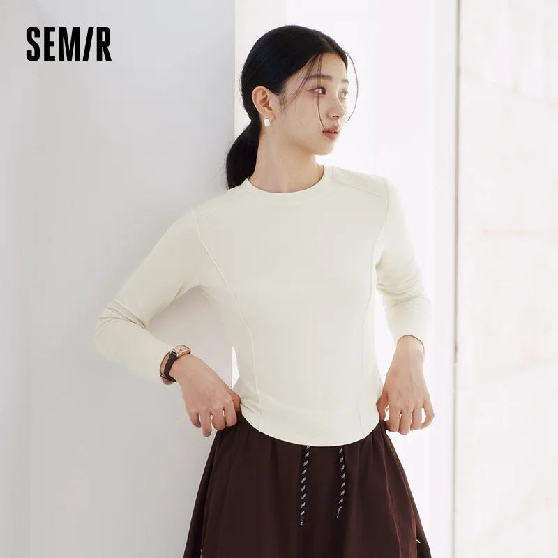 Semir Long Sleeve T-Shirt Women Winter Long Sleeve T-Shirt Women Winter Top Fitted Shoulder  Color 2025 New Slim Soft Clothing
