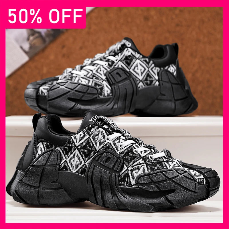 Men Sports Shoes Thick Soled Cushioning Anti Slip Trendy Mesh Breathable Lace Up Running Shoes 2026 New Light Sports Shoes