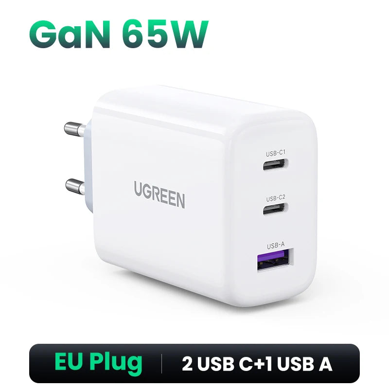 UGREEN 65W PD Charger Quick Charge 4.0 3.0 Type C PD USB Charger for iPhone 18 17 16 Pro Max Fast Charger For Laptop PD Charger