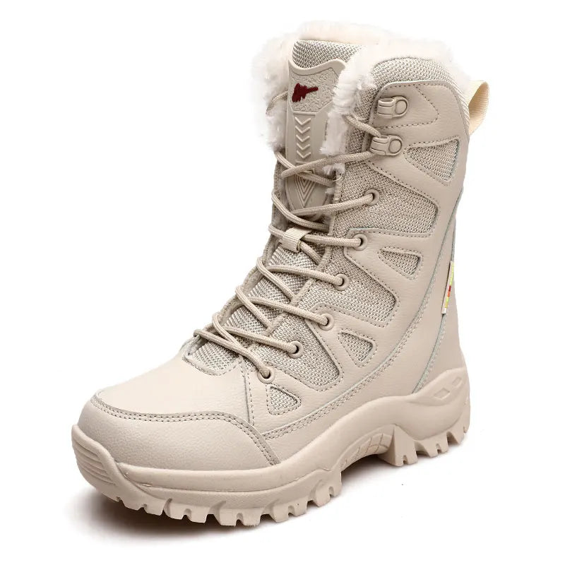 Men Women's High-Top Cotton Boots Winter Warm Plush Casual Snow Hiking Boots Outdoor Forest Protection Tactical Training Boots