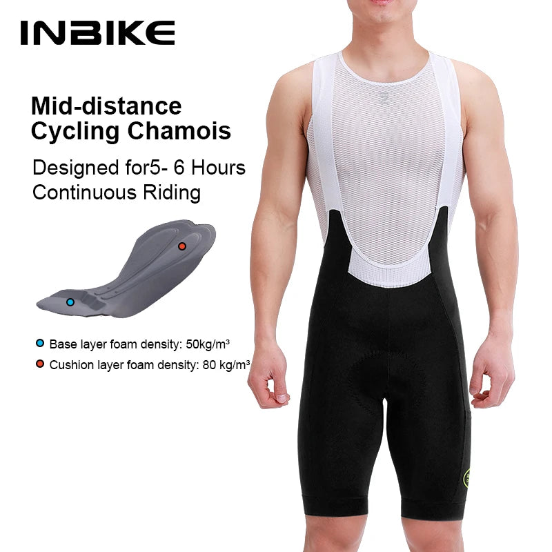 INBIKE Men's Cycling Bib Shorts with 3D High Density Sponge Padded Summer Cycling Clothing Man Breathable MTB Bibs with Pockets