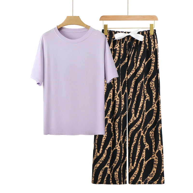 Pyjamas Femmes New Loungewear Women's Pajamas With Pants Set Spring Summer Modal Sleepwear Pijama Suit Loose Home Wear Clothes