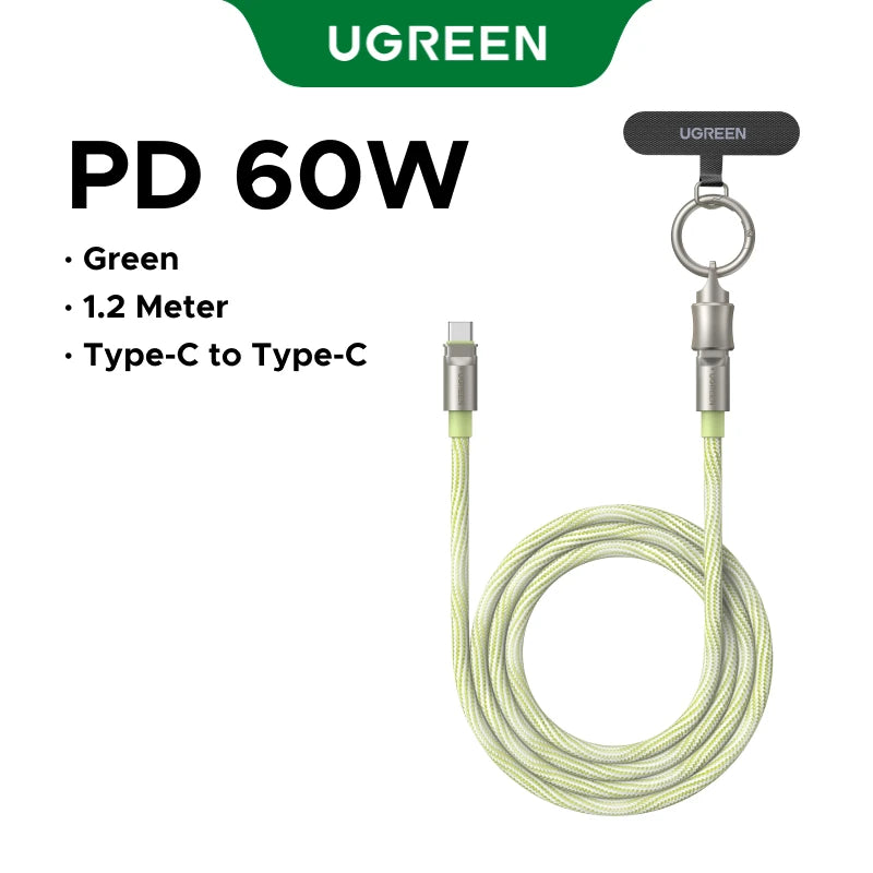 UGREEN PD60W USB-C Lanyard Charging Cable 2-in-1 Type-C Wearable Cable Travel Crossbody for iPhone 17 16 Samsung Xiaomi