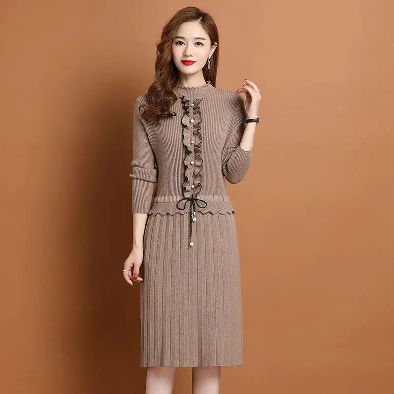 Elegant Long Sleeve Sweater For Woman Spring Autumn Woolen Dress Knitting Pullover Jumper Slim Women's Clothing Mother Knitwear
