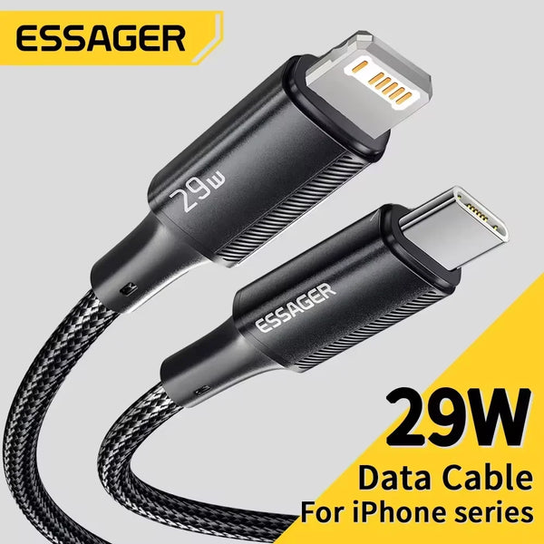 ខ្សែសាក USB Essager ប្រភេទ C សម្រាប់ iPhone 14 13 12 11 Pro Max Xs 8 Plus iPad Macbook Wire 29W PD Fast Charging Type C To Lighting Data Cord