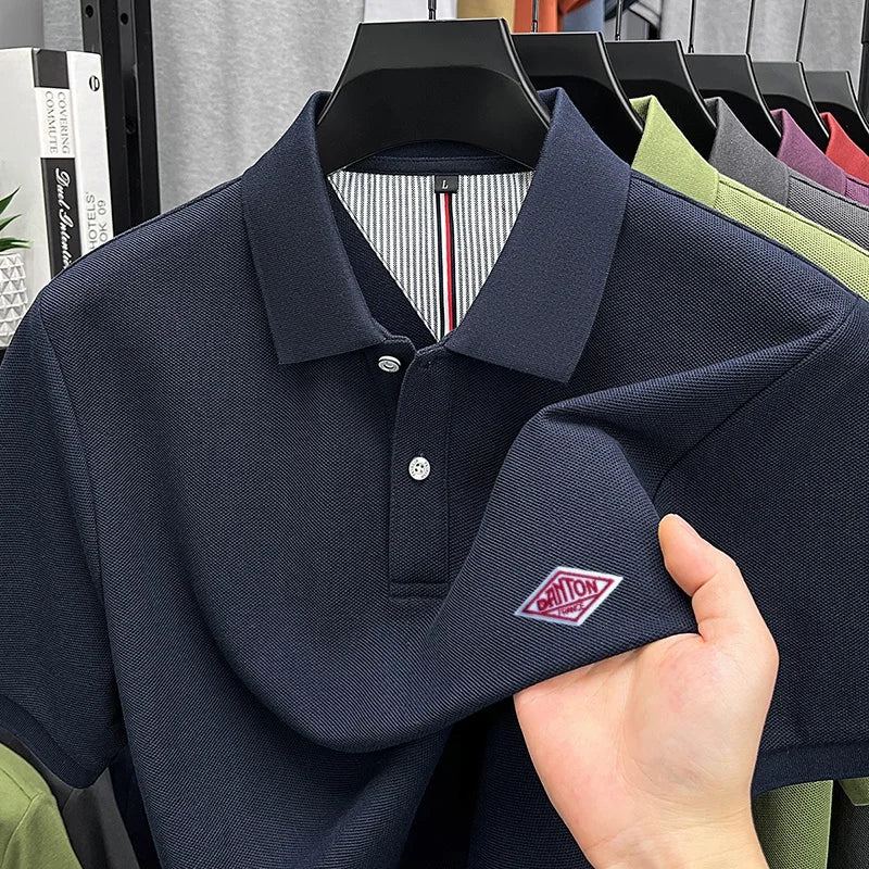 Designer Style 100% Cotton Man New Short-Sleeved Polo Shirt Lapel Button Slit Hem Letter Embroidery Classic Business Men's Wear