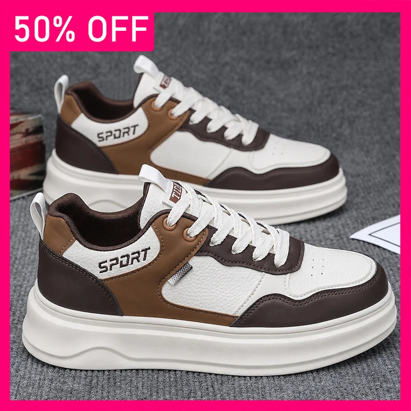 Men Board Shoes Fashionable Versatile Comfortable Leather Breathable Outdoor Casual Shoes New Walking Flat Bottom Board Shoes