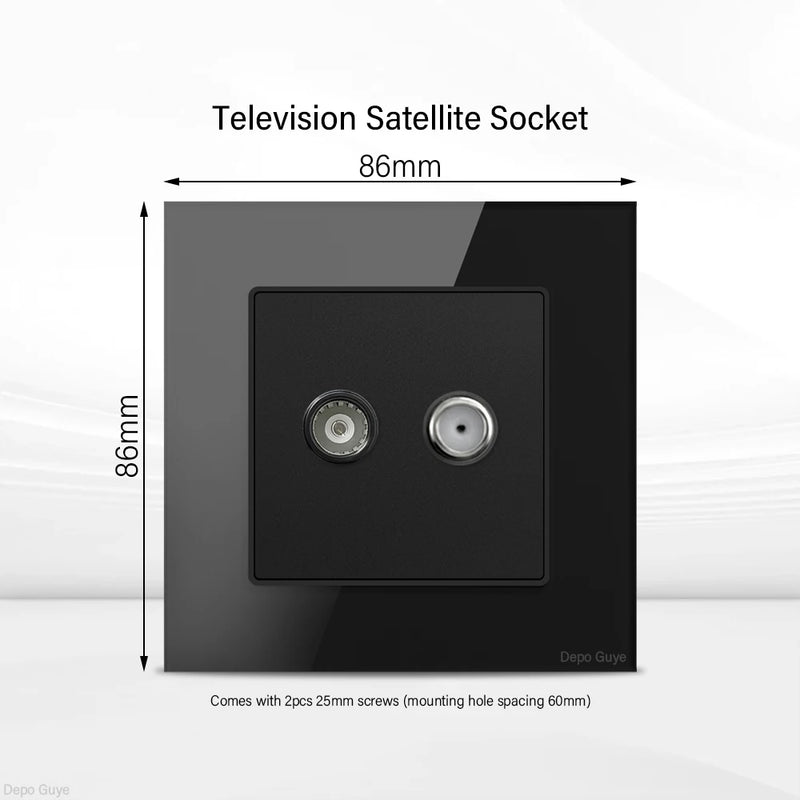 UK Black USB Type-C 18W Fast Charging Socket Universal Tempered Glass  Double 5-pin Power Plug,Home Electrical Wall Light Switch