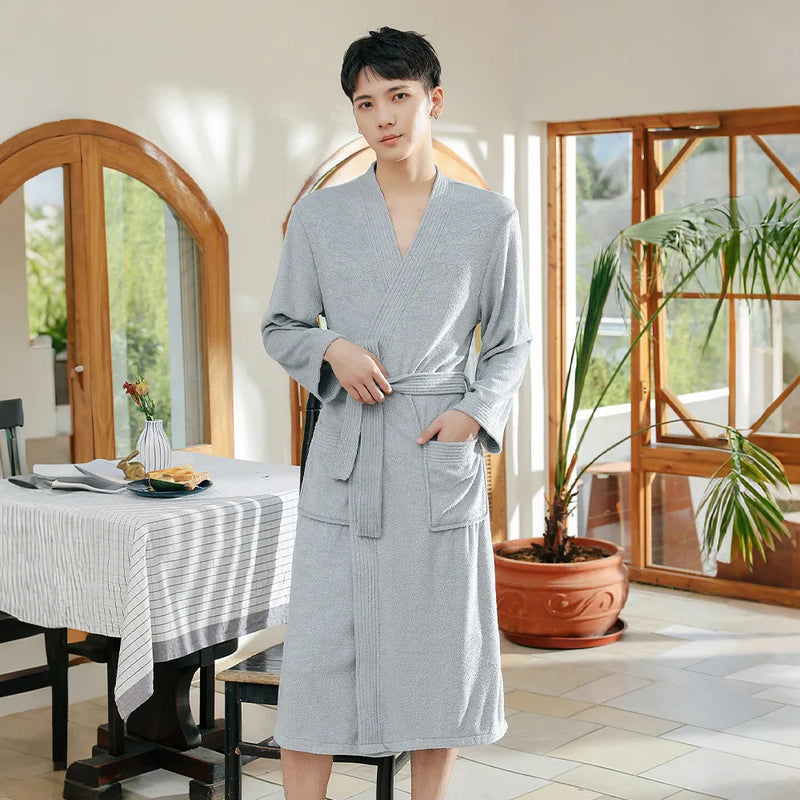 New Arrival Long Sleeve Men Women Bathrobe 2026 Spring Autumn V-Neck Couple Robes Lounge Wear Sleepwear Pure Color Loungewear