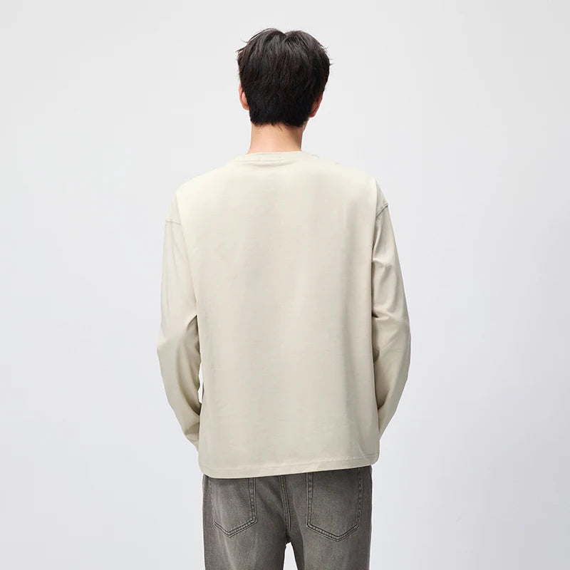 Semir Men Tshirt Long Sleeve Loose Crew Neck Embroidered Detail 2026 Autumn Couple Casual Pullover Everyday Top