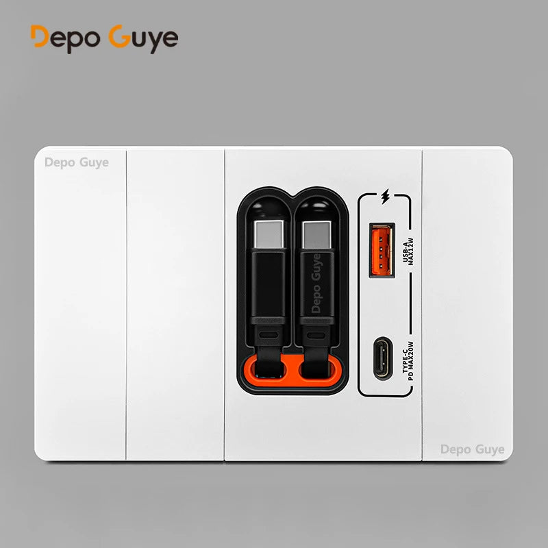 20W PD Fast Charge Socket with Double USB Charging,US/Thai /Italy Universal USB Type-C Wall Outlet Panel 120*79mm For Home Use