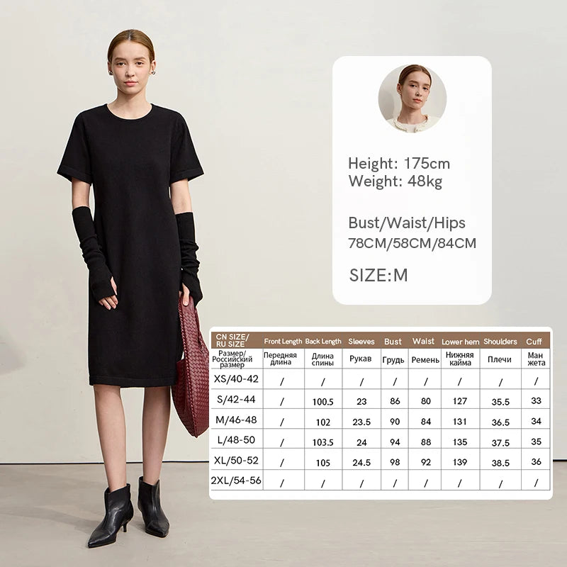 Amii Womens Dresses 2026 Winter New Minimalist Round Neck Loose Elastic Short Sleeves Knitted Wool Dresses For Woman 12544053