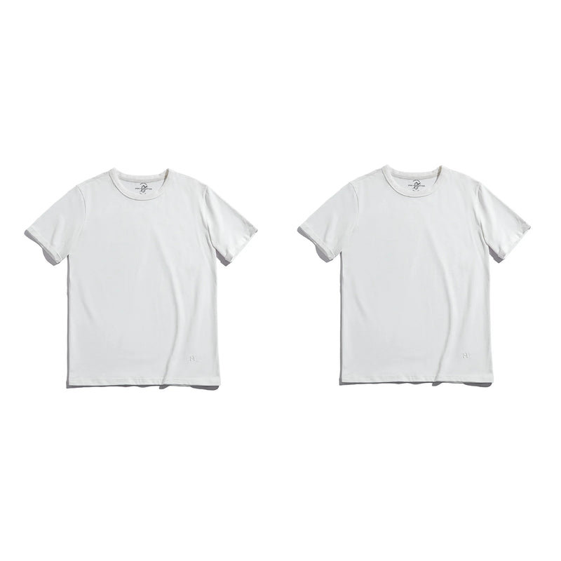 Maden Summer Solid Color Short Sleeve T-Shirts 100% Cotton Round Neck Tees with Rolled Edge Cuffs Casual Tops for Men