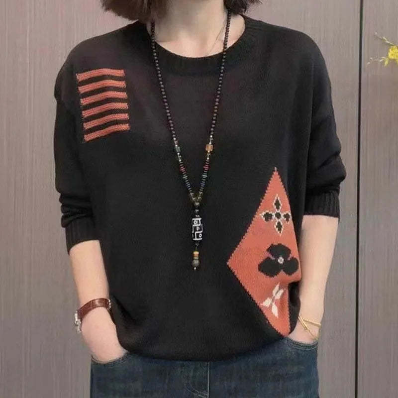 All-Match New Retro Middle Aged Mother Autumn Winter Pull Bottoming Shirt Knitted Sweater Female Clothing Pullover Tops Women