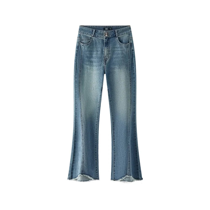 Semir Women Jeans Split Flare Raw Hem Washed Retro Slim Look 2026 Autumn Street Style Soft Denim Long Pants Daily Wear